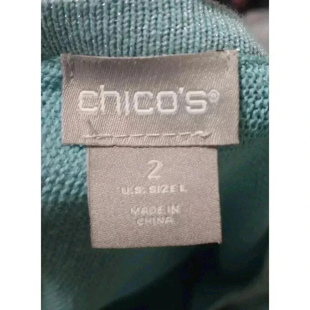 Chico's Linen Blend Sweater Metallic Shimmer Dolman Sleeve Hi Low Sz 2 (U.S. Lg) - Picture 5 of 6